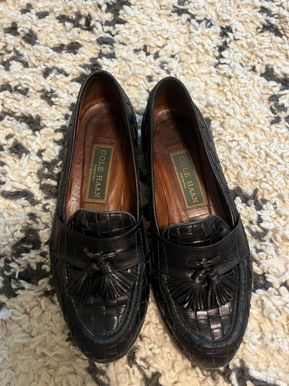 Cole Haan Black woven Tassel Loafers